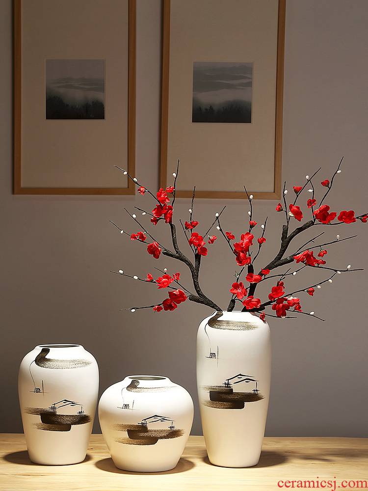Modern new Chinese style ceramic table antique vase, the sitting room porch teahouse adornment zen dried flowers flower arrangement furnishing articles
