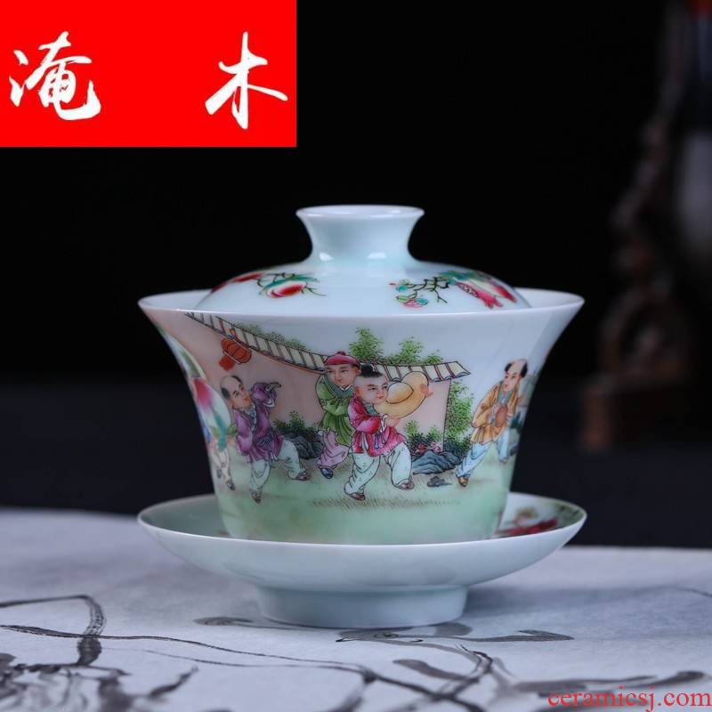 Submerged wood jingdezhen Jin Hongxia famille rose porcelain tea set hand - made tureen three CPU use ceramic cover cup bowl