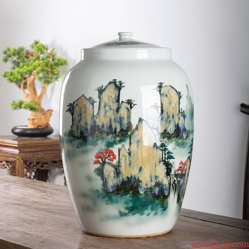 Jingdezhen ceramic barrel household rice storage box 25 jins 50 kg sealed insect - resistant moistureproof rice such as pot old ricer box