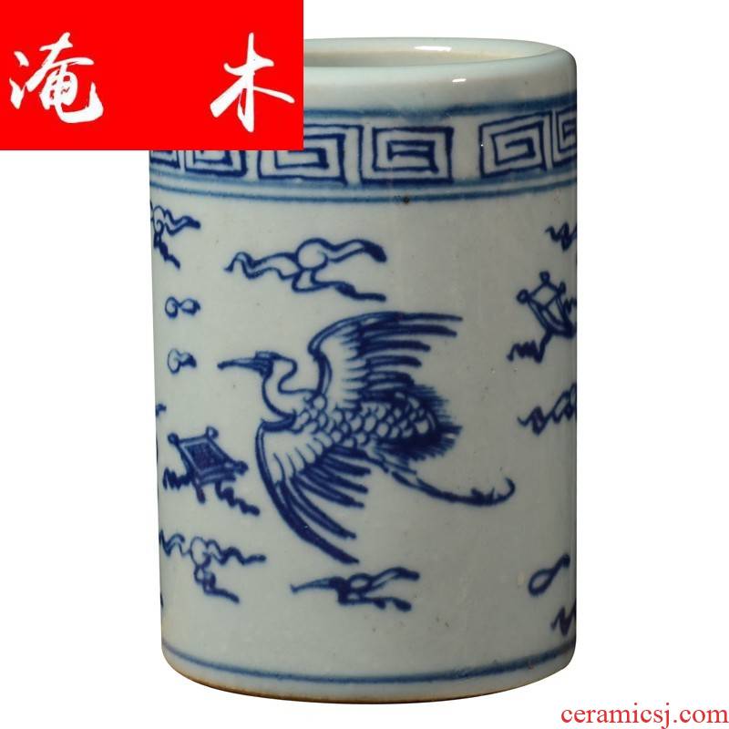 Submerged wood archaize of jingdezhen blue and white porcelain grain ceramic tea set tea accessories receive tube pen container 6 gentleman
