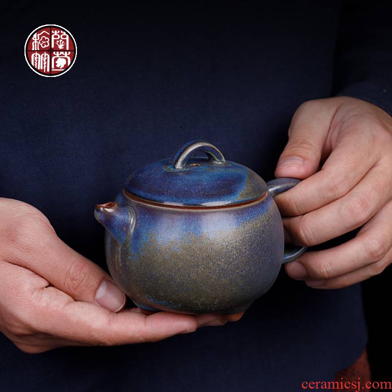 Chen Juncai jun porcelain teapot large checking retro kung fu tea set undressed ore glaze ceramic up single pot Chinese wind