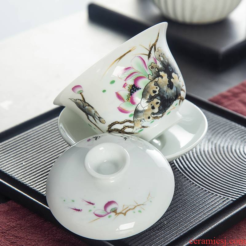 Pastel tureen ceramic bowl kung fu tea set three cups to new one personal capacity make tea bowl bowl of the big number