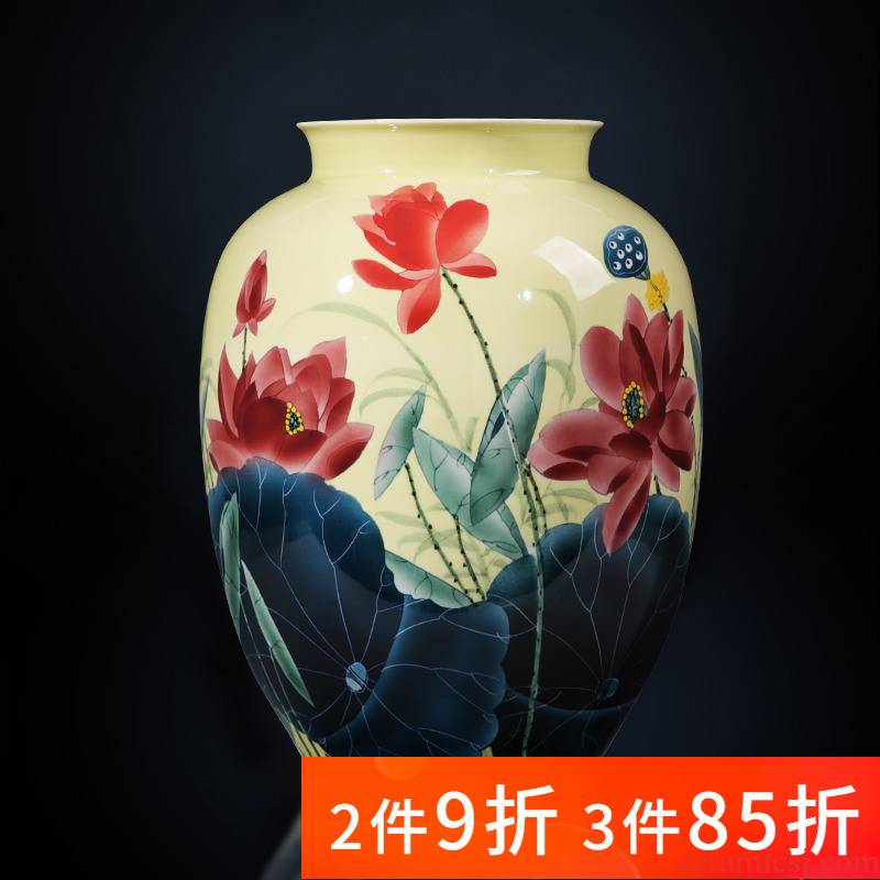 Jingdezhen porcelain ceramic hand - made pastel lotus big new Chinese style household vase furnishing articles sitting room adornment