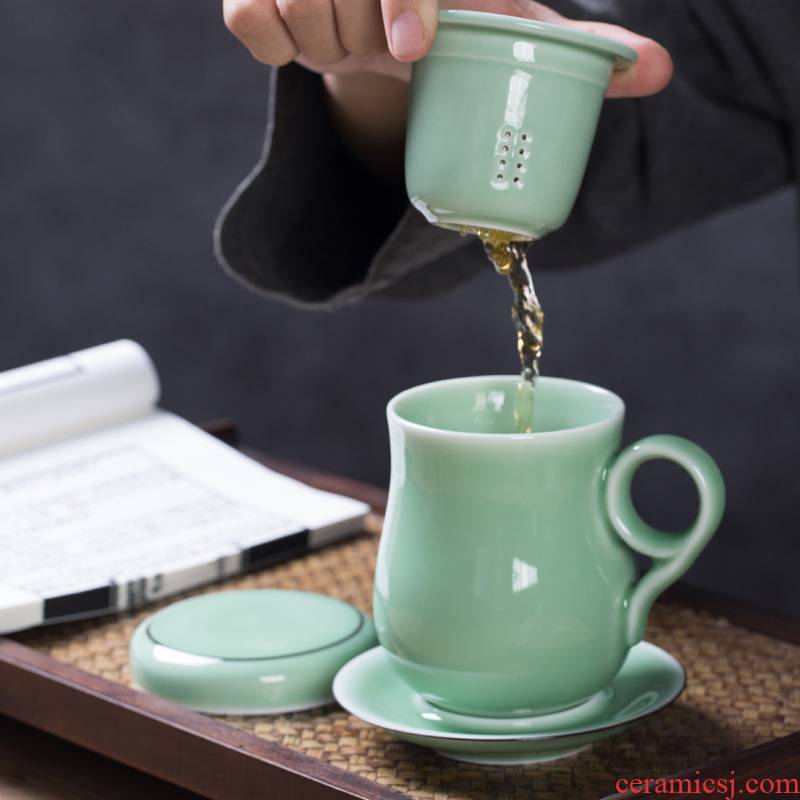 Longquan celadon ceramic keller cups with cover filter home office have one cup of tea cup tea separation