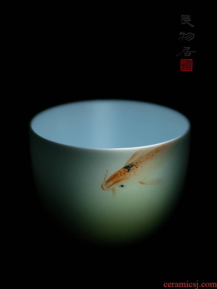 Offered home - cooked artists in hand - made pastel carp glass sample tea cup of jingdezhen ceramic cups tea by hand