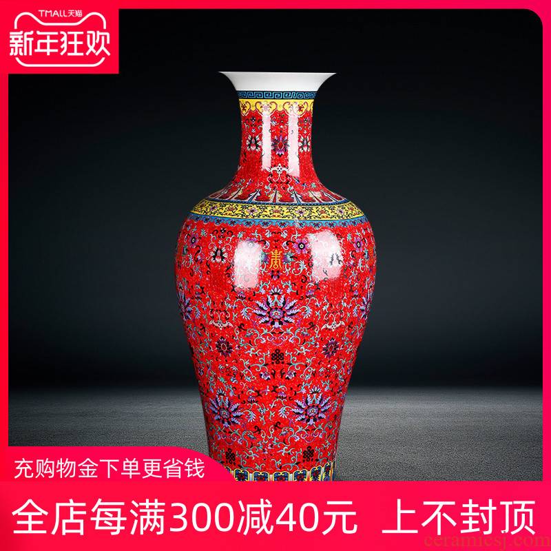 Jingdezhen ceramics European - style colored enamel of large vases, flower implement sitting room adornment furnishing articles fishtail bottle arranging flowers