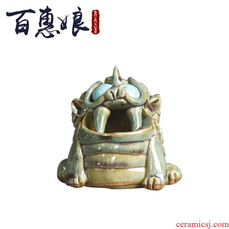 (niang checking coarse pottery censer coarse pottery lion incense, incense inserted tea pet tea spare parts