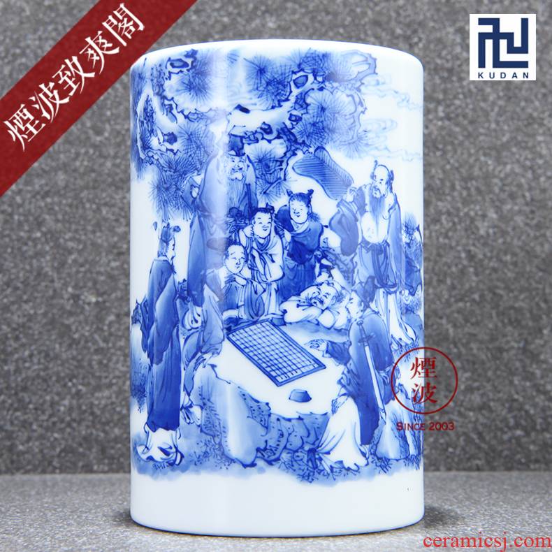 Those blue and white porcelain jingdezhen nine calcinations hand - made kudan admirable green glaze, the eight immortals pen container