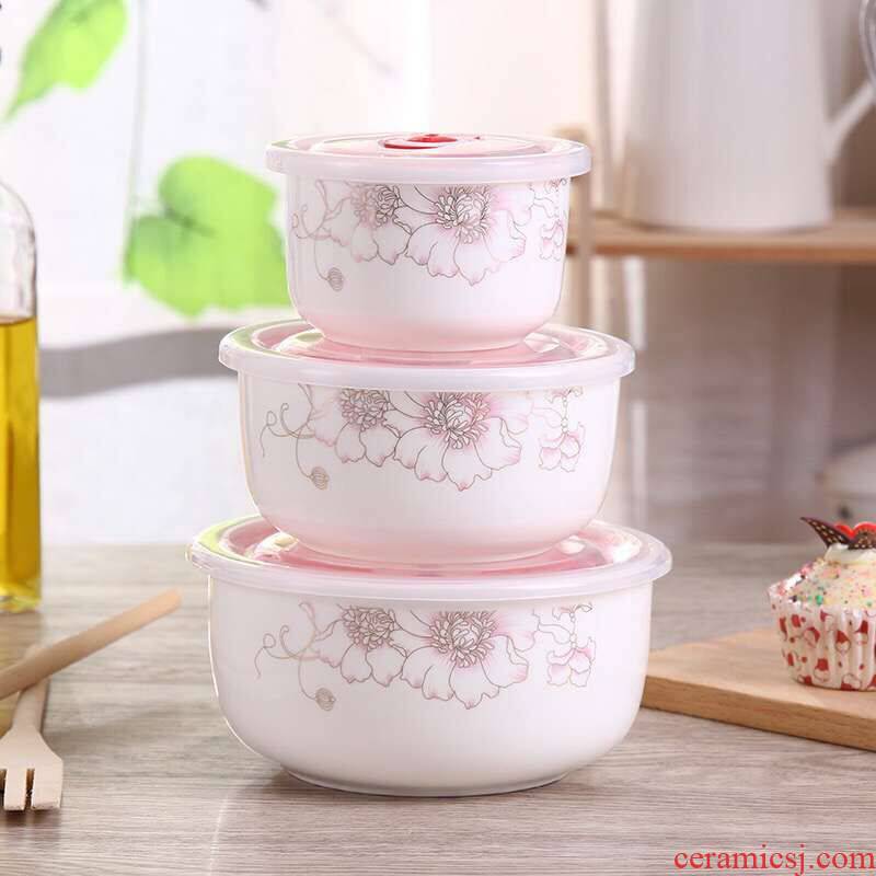 Household special ceramic bowl of three - piece 】 【 crisper ceramic preservation bowl three - piece microwave for lunch box