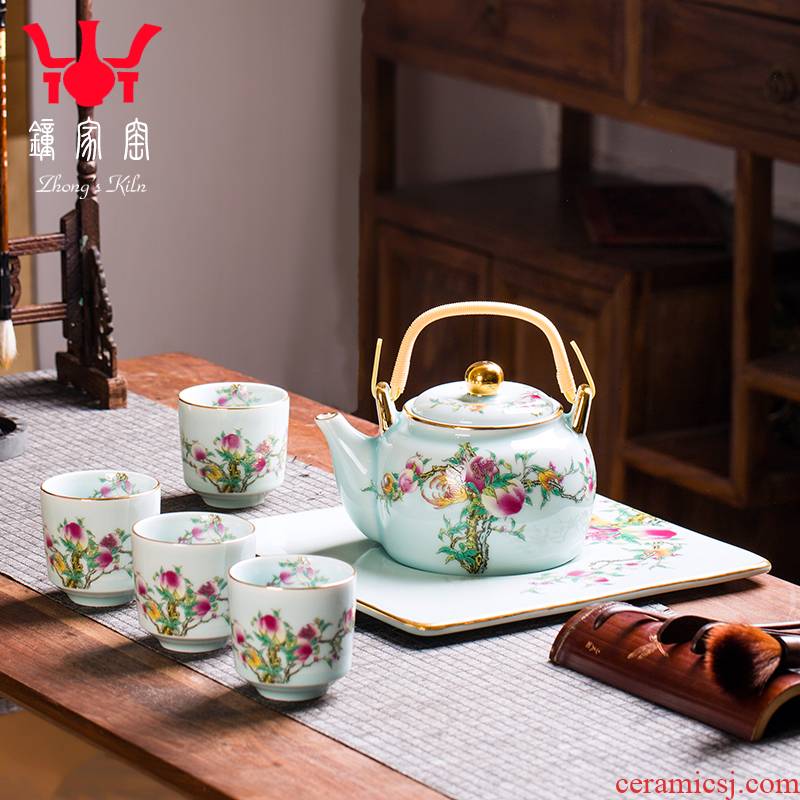 Clock home up enamel see kung fu tea set 6 piece have the teapot tea tray was a visitor of a complete set of jingdezhen tea service office
