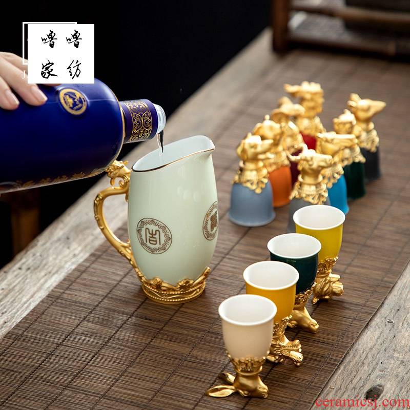 12 small glass household ceramic zodiac wine wine suits for Chinese wind high liquor cup