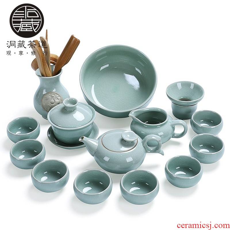 Elder brother up in building ceramic tea set household contracted Japanese kung fu tea set a complete set of tea cups lid bowl