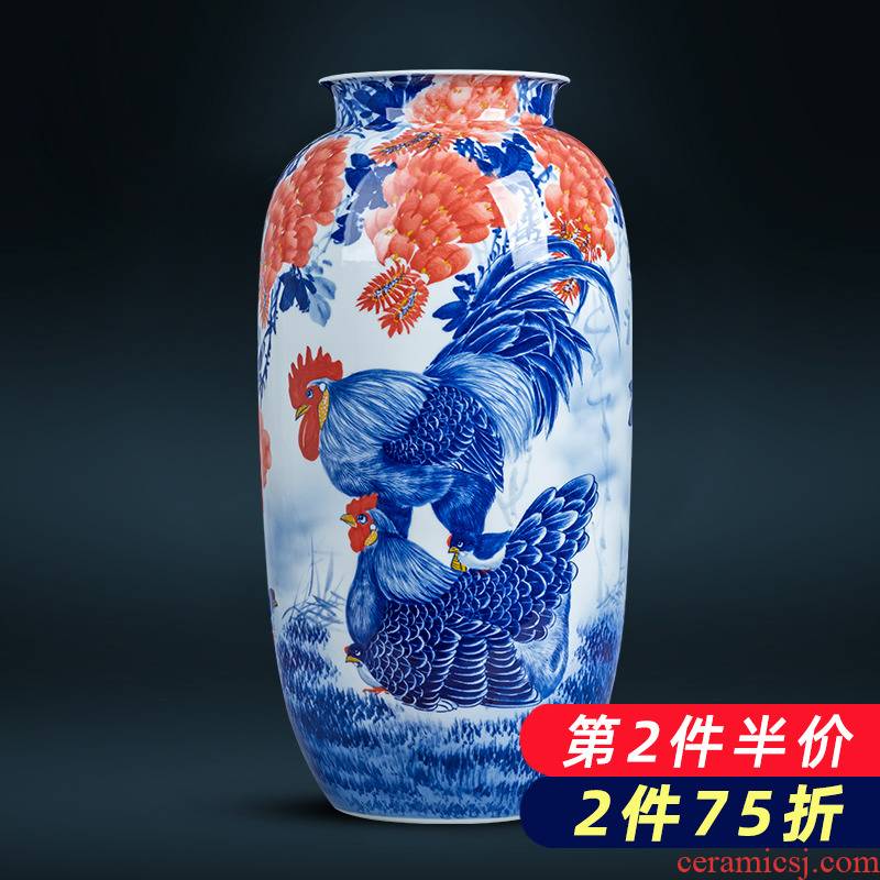 Jingdezhen ceramics hand - made cock figure family of blue and white porcelain vase housewarming decoration of Chinese style household furnishing articles