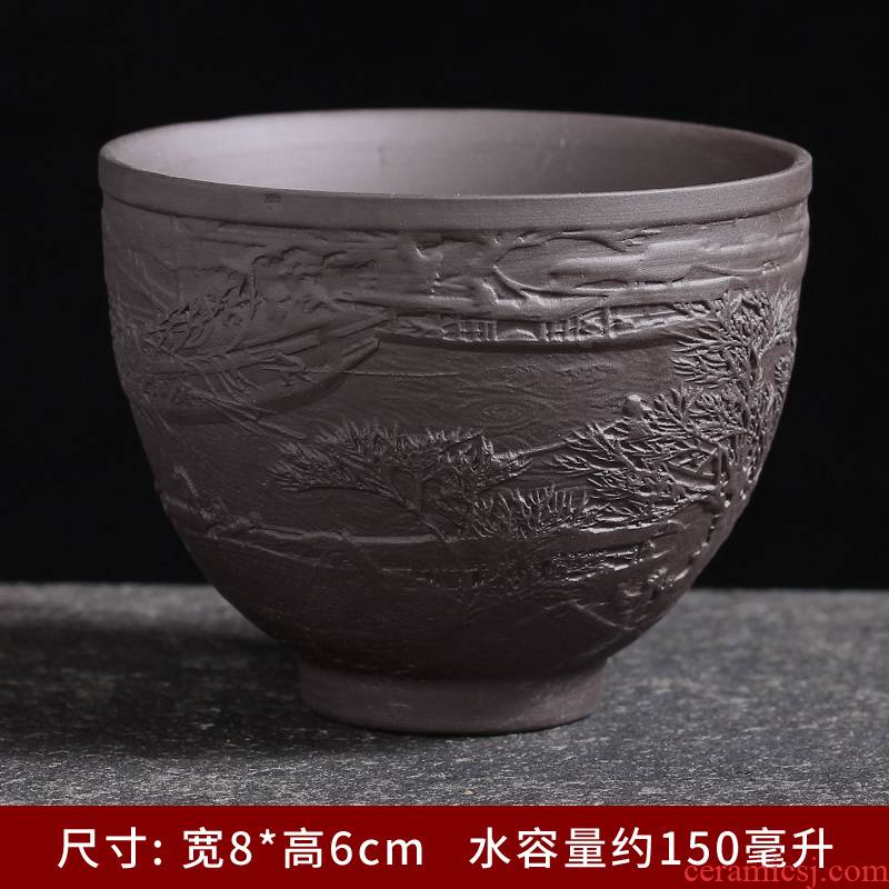 Purple blue and white ceramics single master kung fu tea tea tea cup, perfectly playable cup sample tea cup bowl suet jade