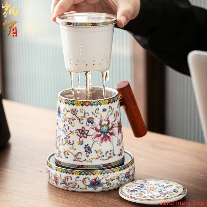 Colored enamel thermostatic group mark cup jingdezhen ceramic cup hand grasp a cup of tea filter cups tasted silver gilding office cup