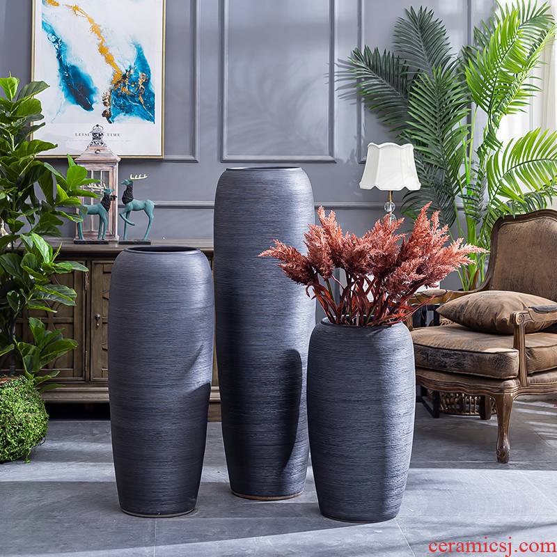 Jingdezhen ceramic floor retro black large vases, pottery flower arranging hotel villa home sitting room adornment