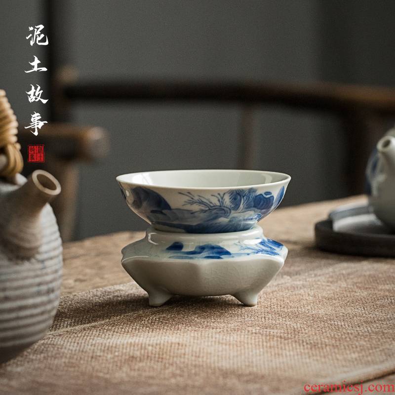 Jingdezhen hand - made) ceramic filter filter kung fu tea set of blue and white porcelain tea tea with parts across indicates the tea