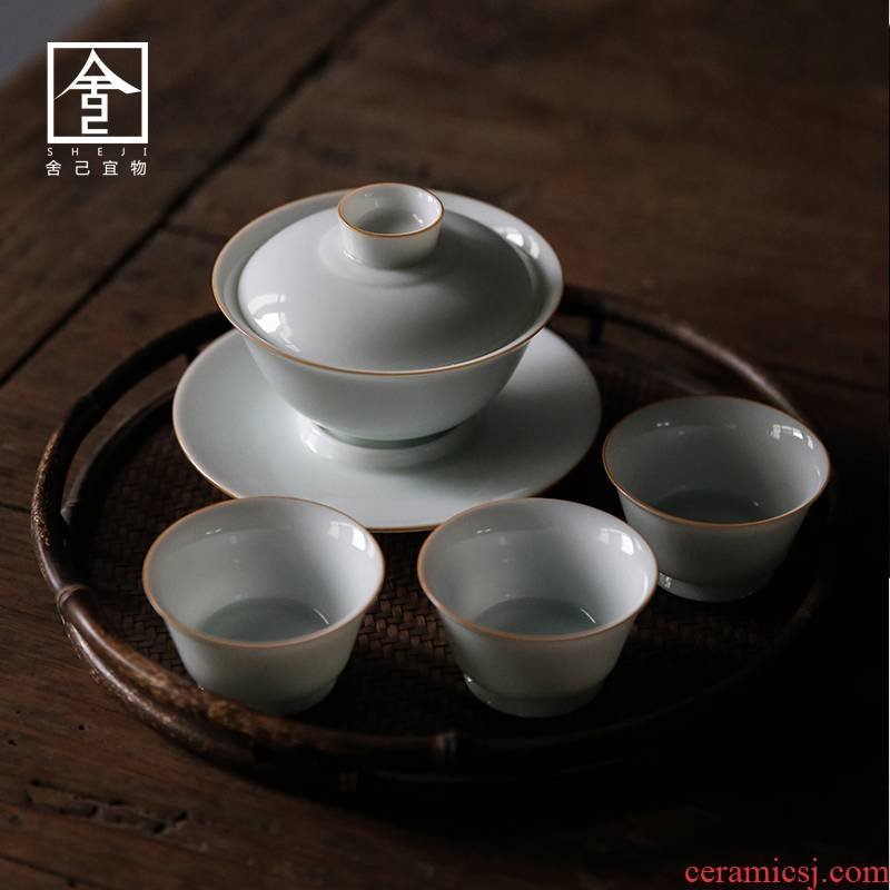 Jingdezhen cordless tureen pure manual operators can only cover cup bowl cups kung fu tea bowl of Japanese tea taking