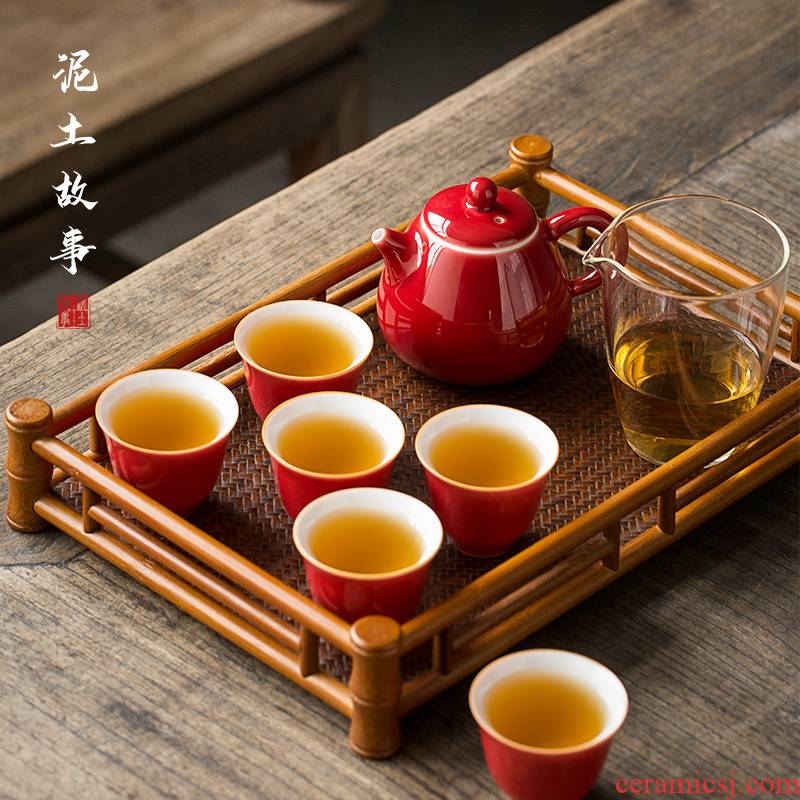 Ji red ruby red ceramic kung fu tea set household tureen cup teapot tea set the activities of a complete set of gift set