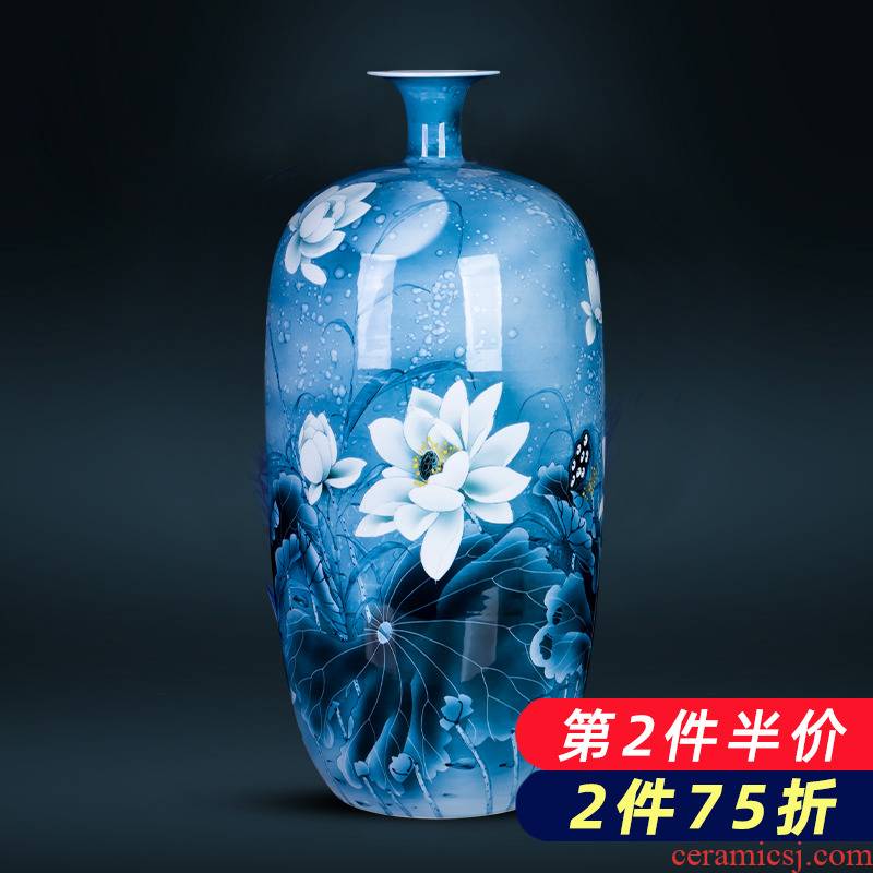Jingdezhen ceramics hand - made expressions using lotus of blue and white porcelain vase furnishing articles housewarming gift of Chinese style household ornaments