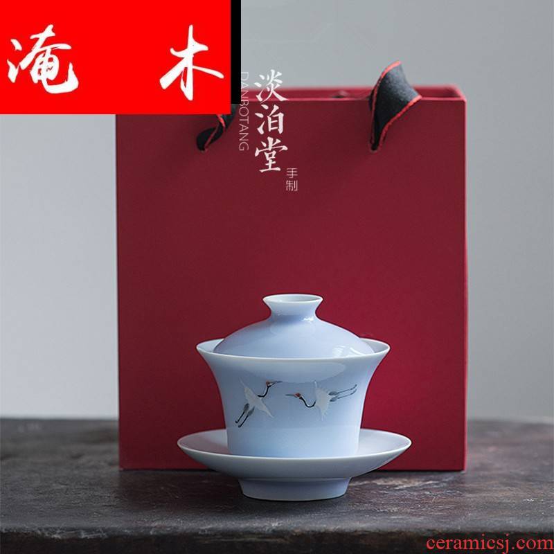Submerged wood chu pure hand - made famille rose porcelain, jingdezhen porcelain, color glaze tureen the crane manual kung fu tea four color model