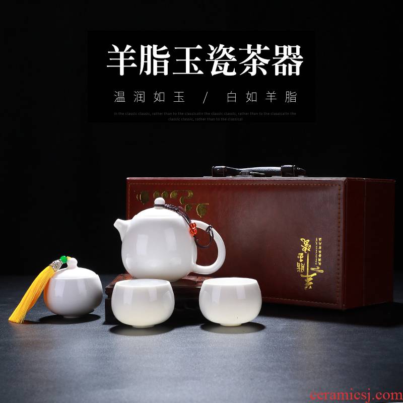 Dehua white porcelain suet jade porcelain is suing travel tea set contracted crack cup portable kung fu tea set