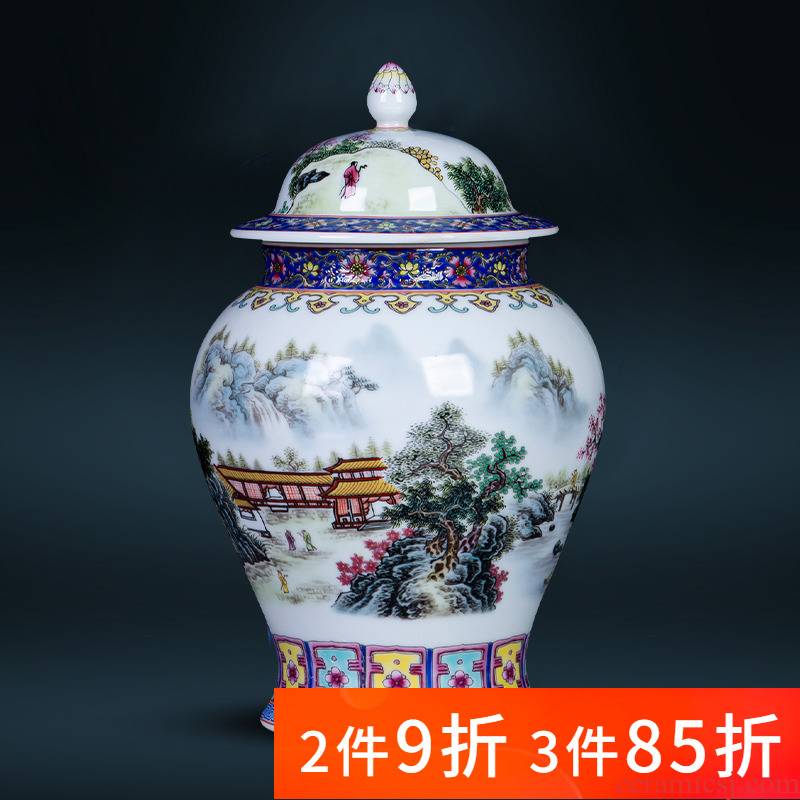Pastel peony jingdezhen ceramics trumpet the general pot of loose tea caddy fixings with cover pot furnishing articles sealed container