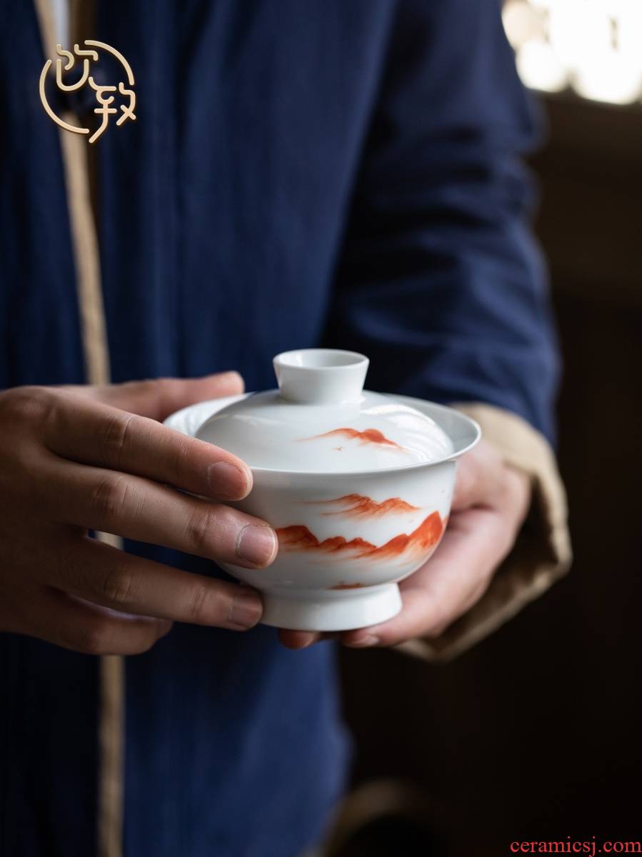 Ultimately responds to extra large tureen teacups hand - made kung fu to three bowl of blue and white porcelain cover cup antique tea tea bowl of tea set