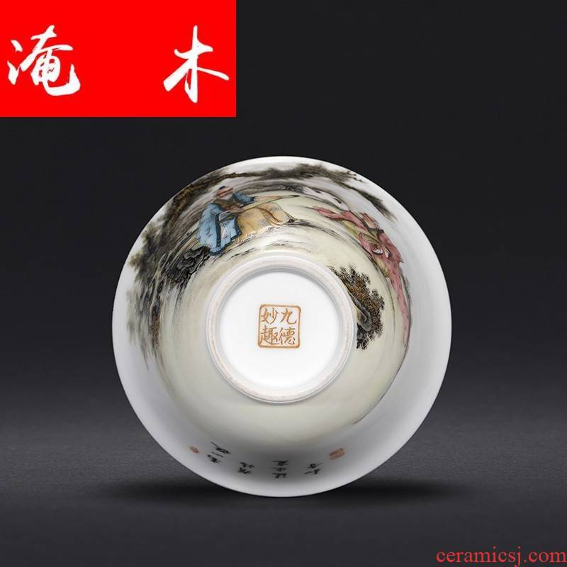 Flooded hand - made wooden jingdezhen ceramics powder enamel characters all hand three tureen kung fu tea set