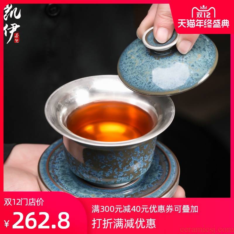 Taiwan floating cui aquamarine ceramic tureen large coppering. As silver tea cups three bowl bowl of kung fu suit household