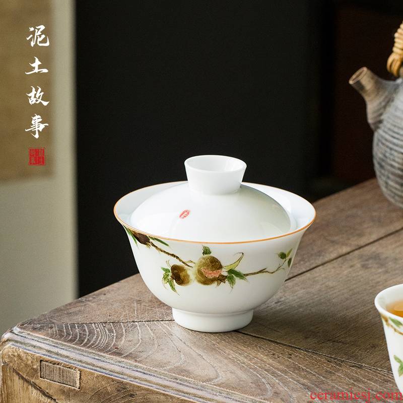 Jingdezhen hand - made persimmon pomegranate Jingdezhen ceramic only three tureen hand tureen cups all hand kung fu tea set