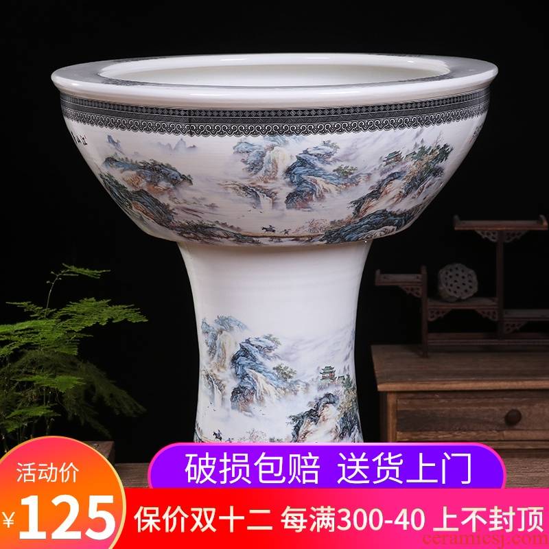 Jingdezhen ceramic tank floor pillar type large sitting room water stone basin to the tortoise cylinder water lily bowl lotus garden