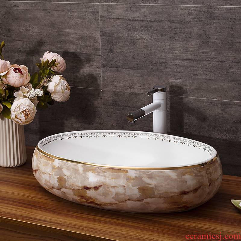 Art basin of continental circular marble pattern of jingdezhen ceramic stage basin bathroom sinks to the sink
