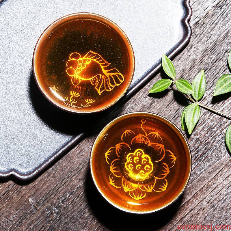 Hui shi depicts coppering. As YinJian lamp cup tea master single CPU checking ceramic bowl kung fu tea set sample tea cup
