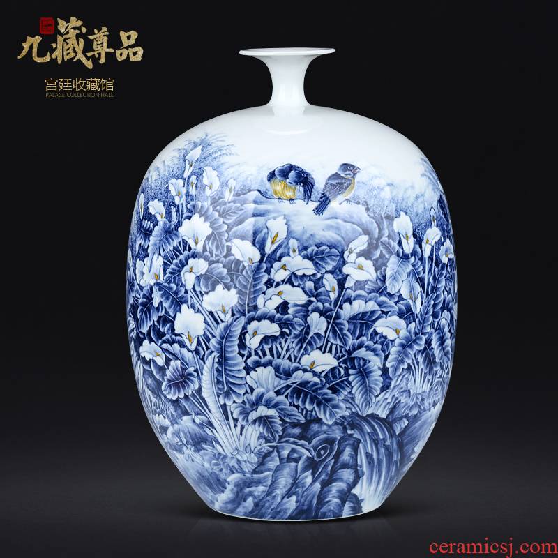 Master hand made blue and white porcelain vases, jingdezhen ceramics Chinese style living room TV cabinet porch is decorated furnishing articles