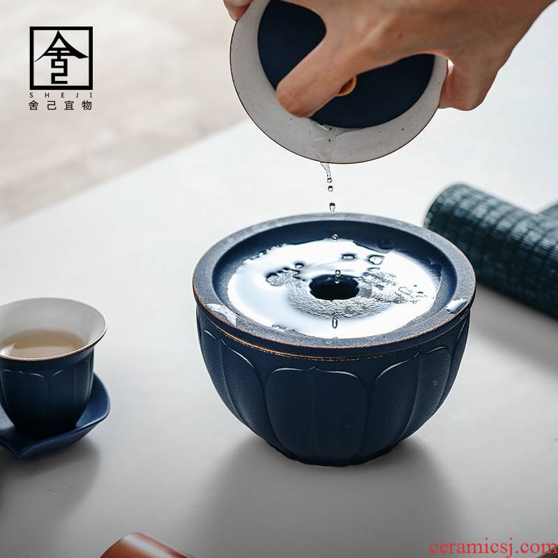 Jingdezhen dumb light blue ribbon on kung fu tea cups of water to wash in hot water jar kung fu fighting dry tea accessories