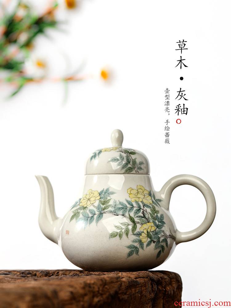Jingdezhen Chinese teapot pure manual plant ash glaze kunfu tea teapot tea pot single pot female hand - made of flowers