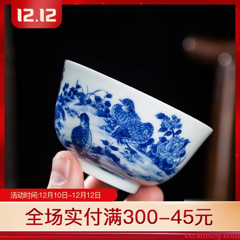 Folk artists hand - made quail by high - end ceramic kung fu master cup single cup of blue and white porcelain jingdezhen big cups