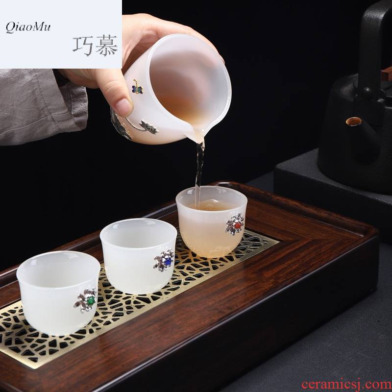 Qiao mu jingdezhen ceramic kung fu tea accessories fair silver coloured glaze jade white porcelain cup device and a cup of tea