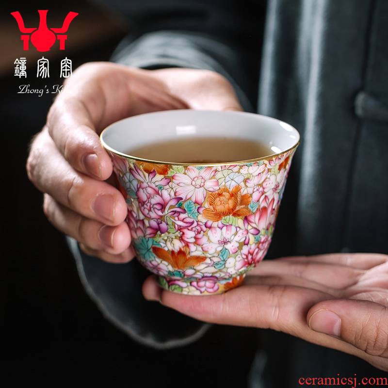 Clock at jingdezhen up enamel see colour master cup tea pure manual single small cup cup enamel Mosaic gold flower cup