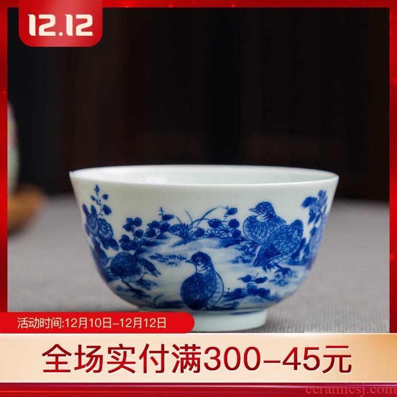 Folk artists hand - made quail by high - end ceramic kung fu master cup single cup of blue and white porcelain jingdezhen big cups