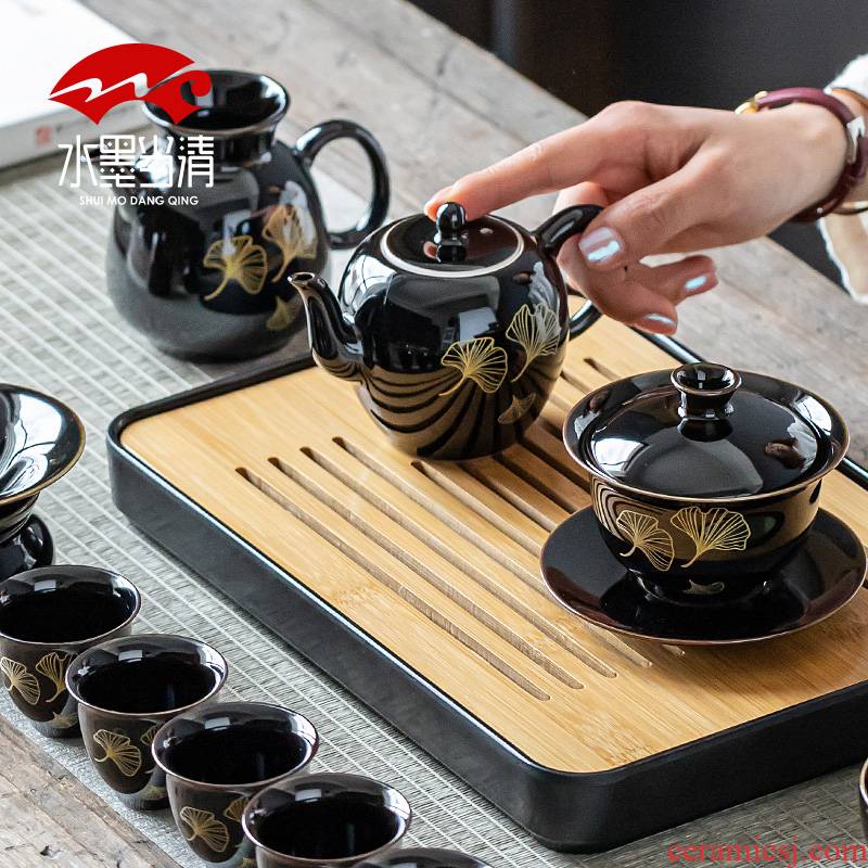 Ancient Chinese kung fu tea set home sitting room office high - end gift boxes ceramic teapot tea cups