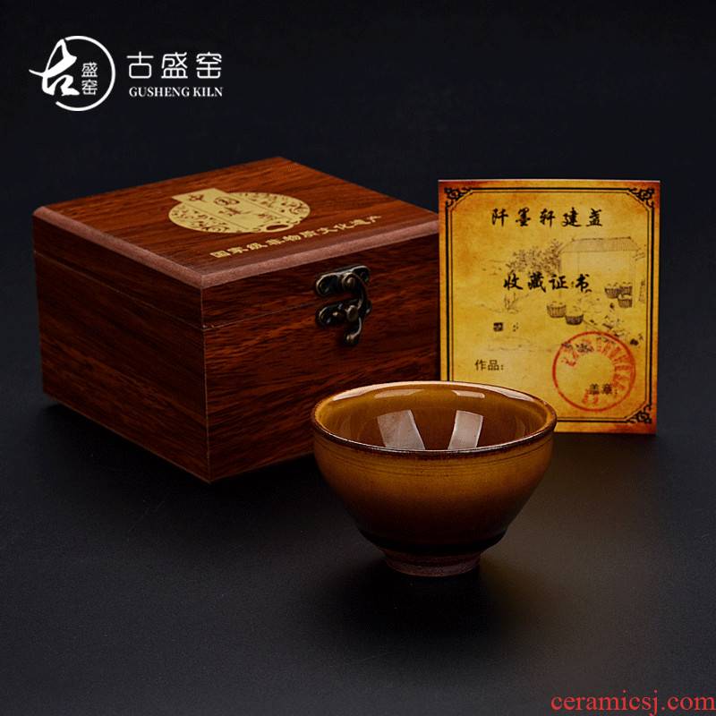 Ancient sheng up new koubei authentic jianyang lemon to build one single ceramic cup master cup partridge spot oil tea light