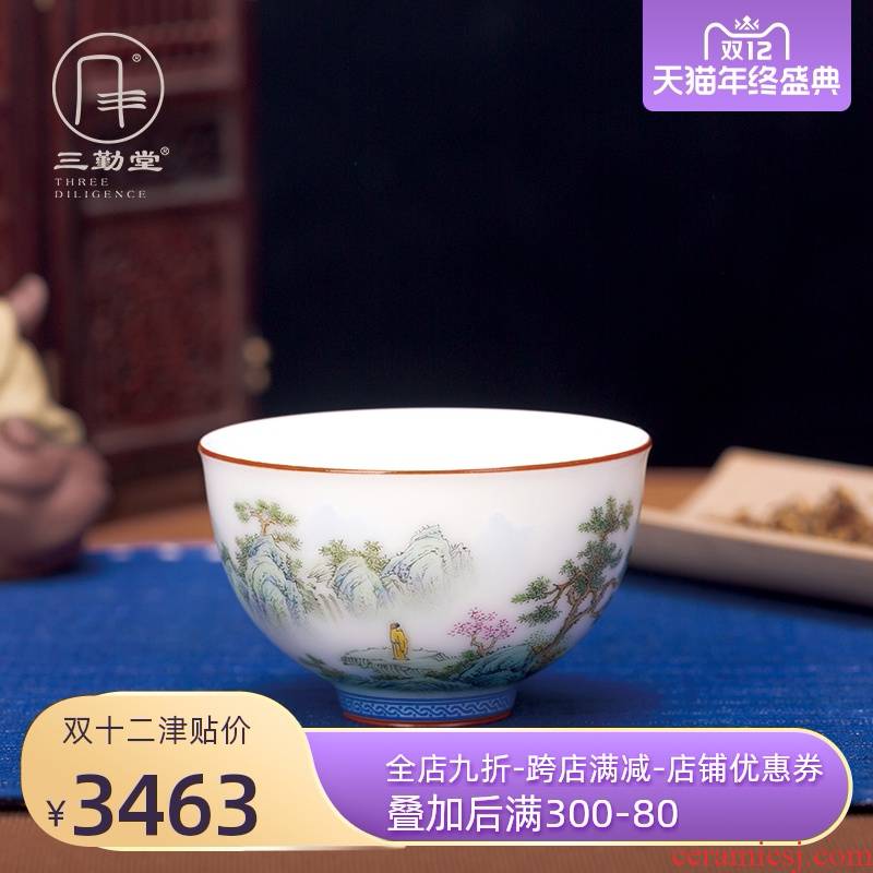 Three frequently hall jingdezhen your up ancient color landscape xieyi painting master pu cups kung fu tea cup single CPU