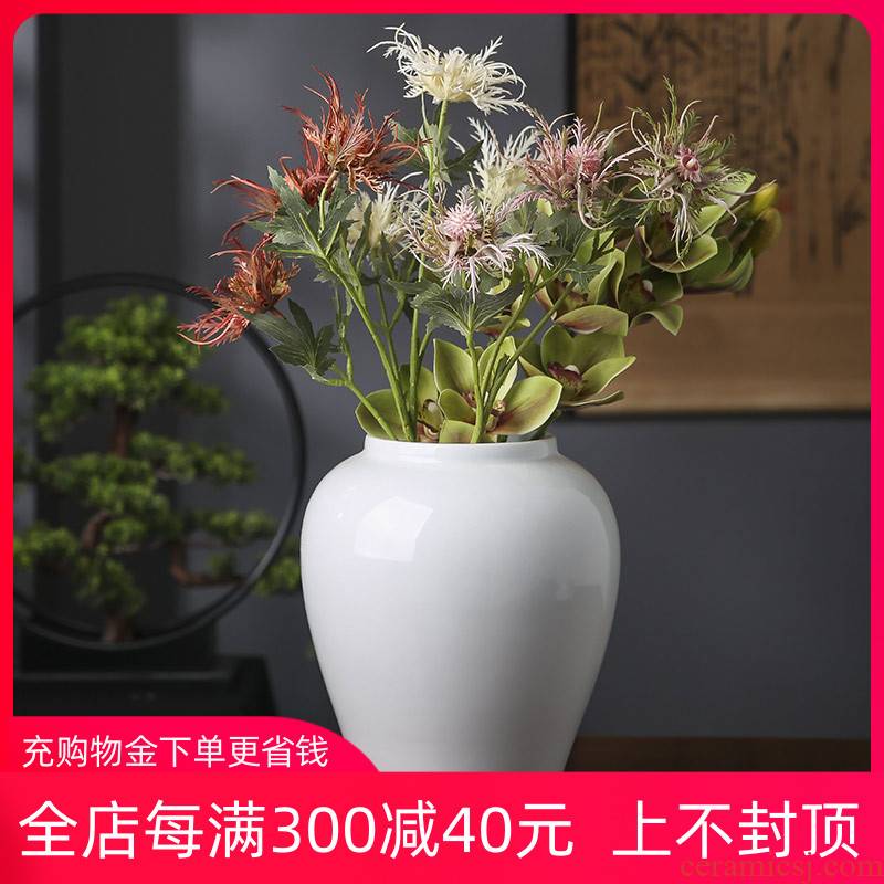 General jingdezhen ceramic pot vase is placed between white dry flower arrangement sitting room adornment of new Chinese style porch example