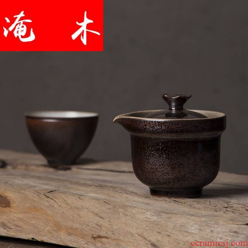 Submerged wood tea garden coarse pottery hand grasp pot tureen up ceramic kung fu tea pot large crack cup