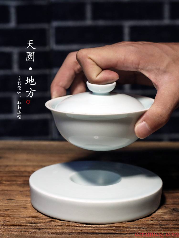 Jingdezhen three tureen ceramic cups kung fu bowl is only a single hot large checking tea tea set
