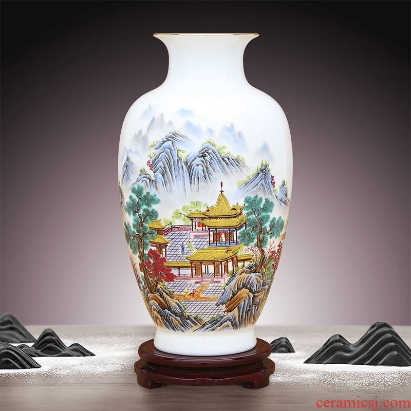 To ceramics high white transparent thin foetus enamel paint mountain yu LouTing vase