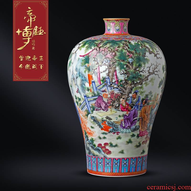 Jingdezhen ceramics antique hand - made pastel prosperous life of take an examination of figure mei bottles of Chinese style living room porch TV ark, furnishing articles