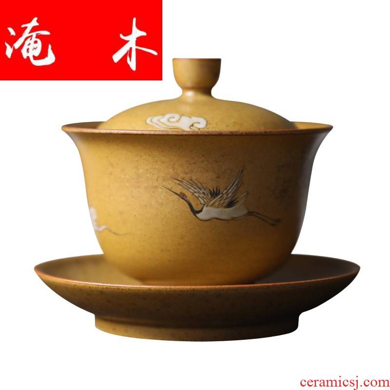 Flooded thick wooden mud - all hand hand - made kung fu tao only three bowls of tureen lid cup cup tea tureen tea cup